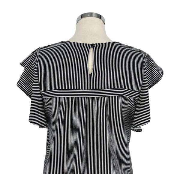Monteau Striped Ruffle Sleeve Blouse Navy Blue White Size XL - Picture 7 of 11